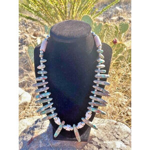 Native American Multi Colored Stone Shells & Beads Necklace 10" by Elaine Shelby